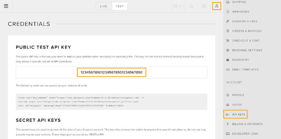 Snipcart public API key
