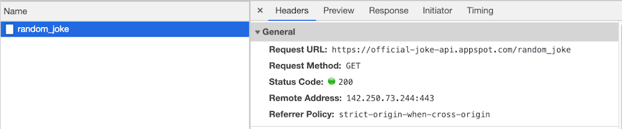 Random Joke API Network Tab