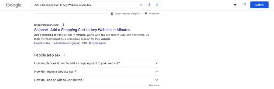SEO for “Add a Shopping Cart to Any Websites in Minutes”