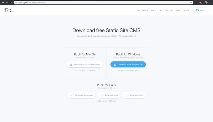 Descargando la aplicación de escritorio de Publii