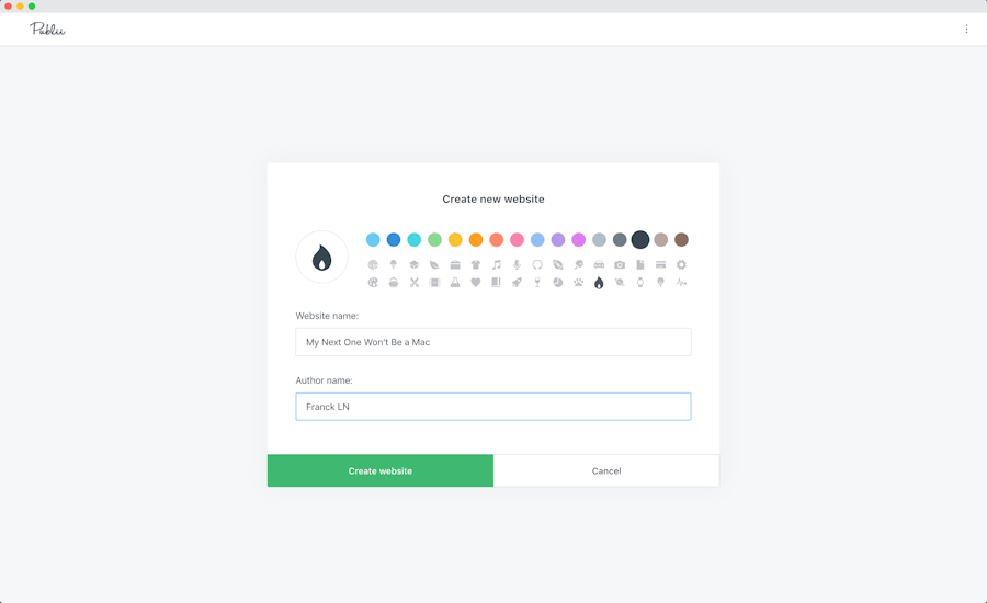 Creating a site in Publii