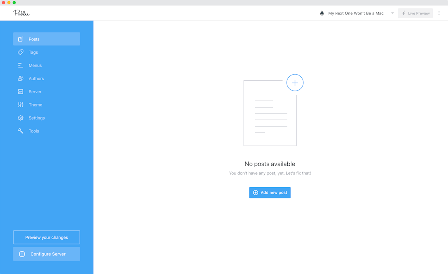 Agregar una nueva publicación en Publii