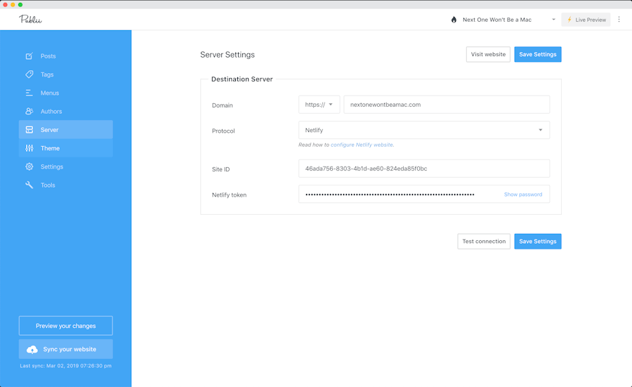 Sincronización de Publii con Netlify