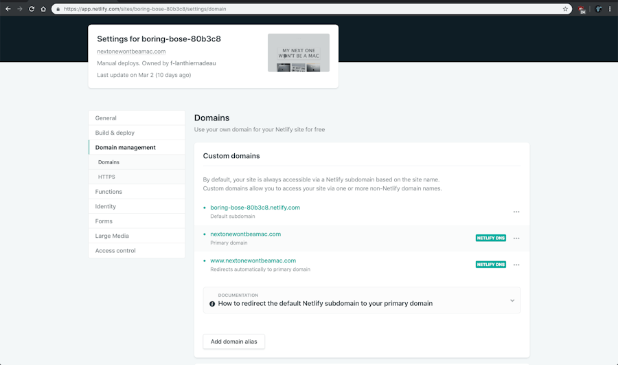 Netlify custom domains management