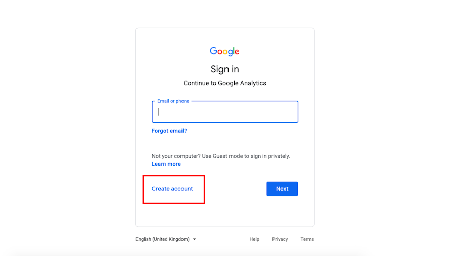 Create Google Analytics account