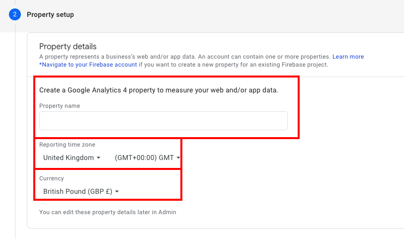Google Analytics property setup