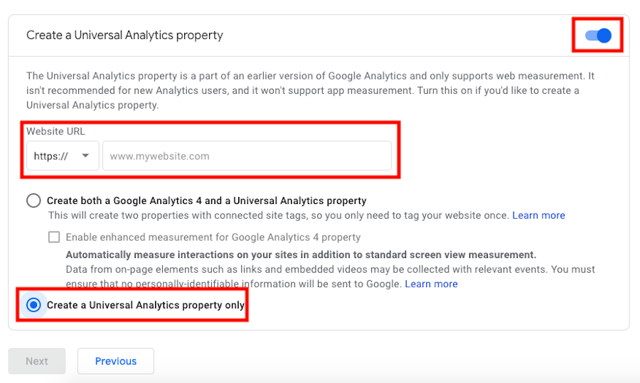 Activate universal analytics toggle switch