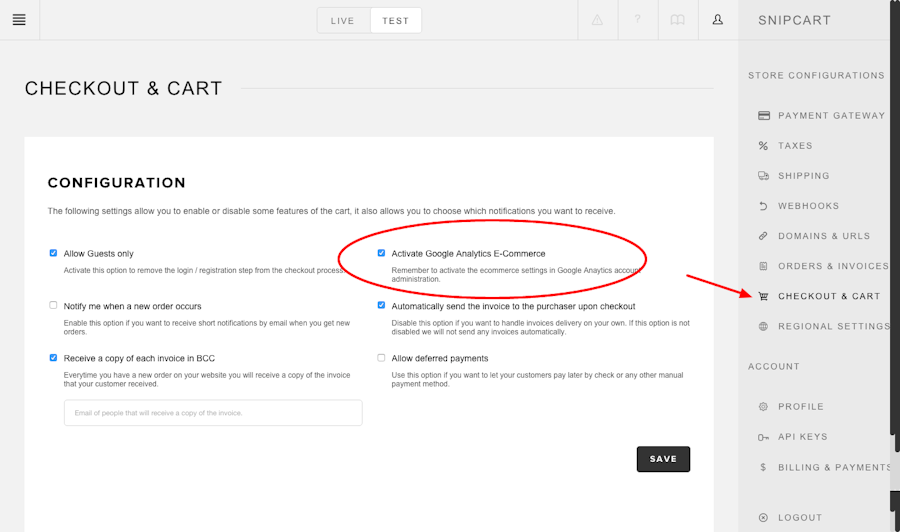 Setting up Google Analytics in Snipcart