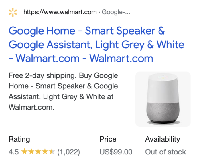 “Google Home” product example but for a mobile experience, which is adjusted to fit the same content plus a thumbnail of the product.