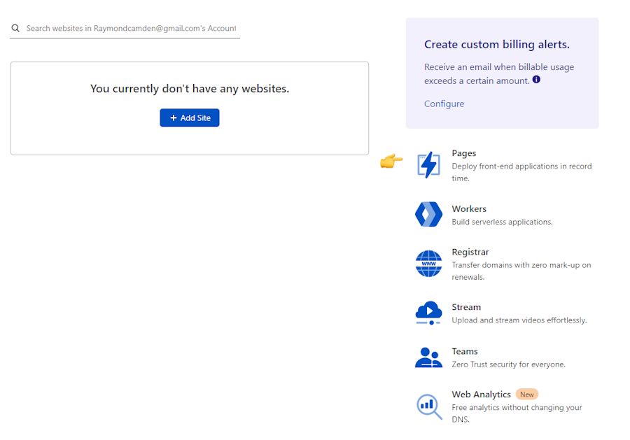 Cloudfare Page's Dashboard