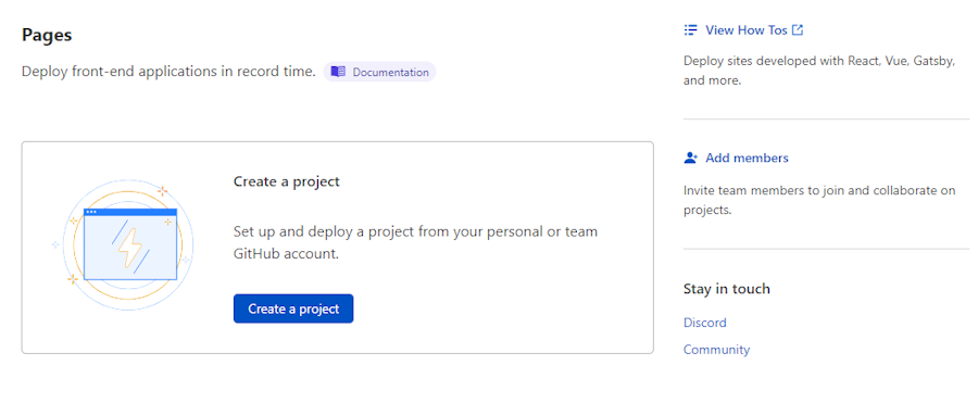 Cloudfare's Pages Create Project