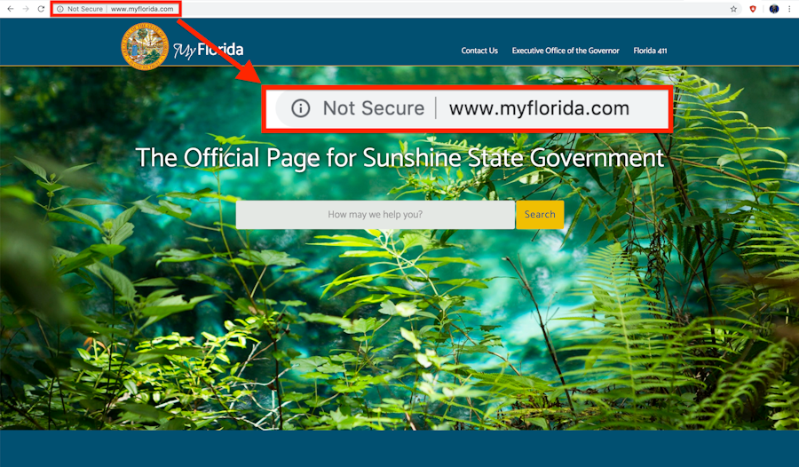 Non-secure HTTP website example - myflorida.com