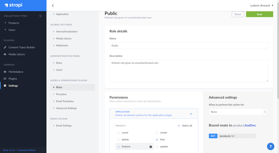 Public Role Strapi Dashboard