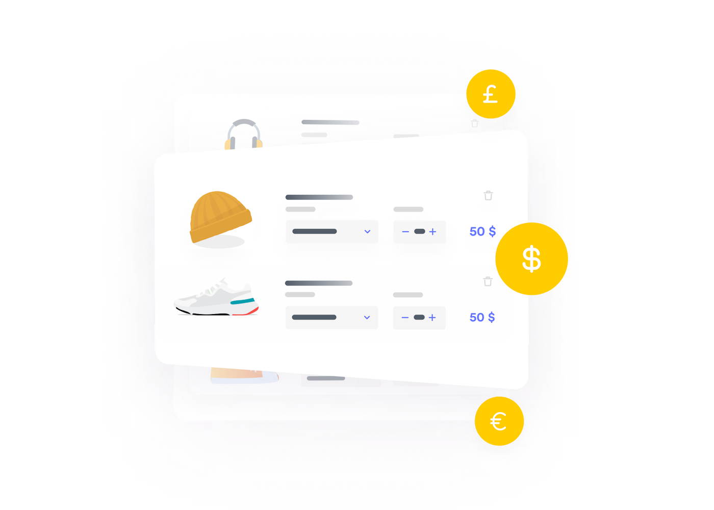 Illustration of a multi-currency cart