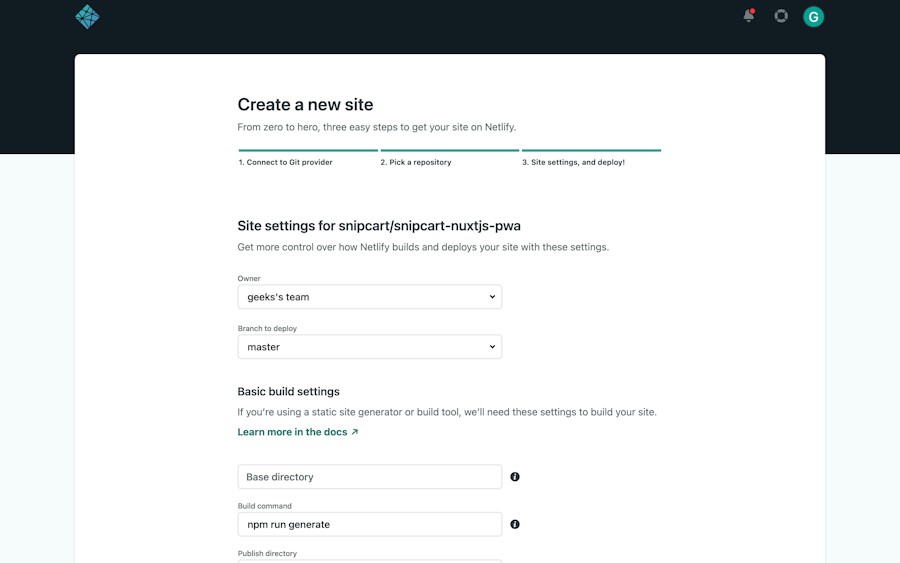 Netlify Deployment Settings