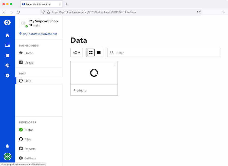 CloudCannon dashboard data