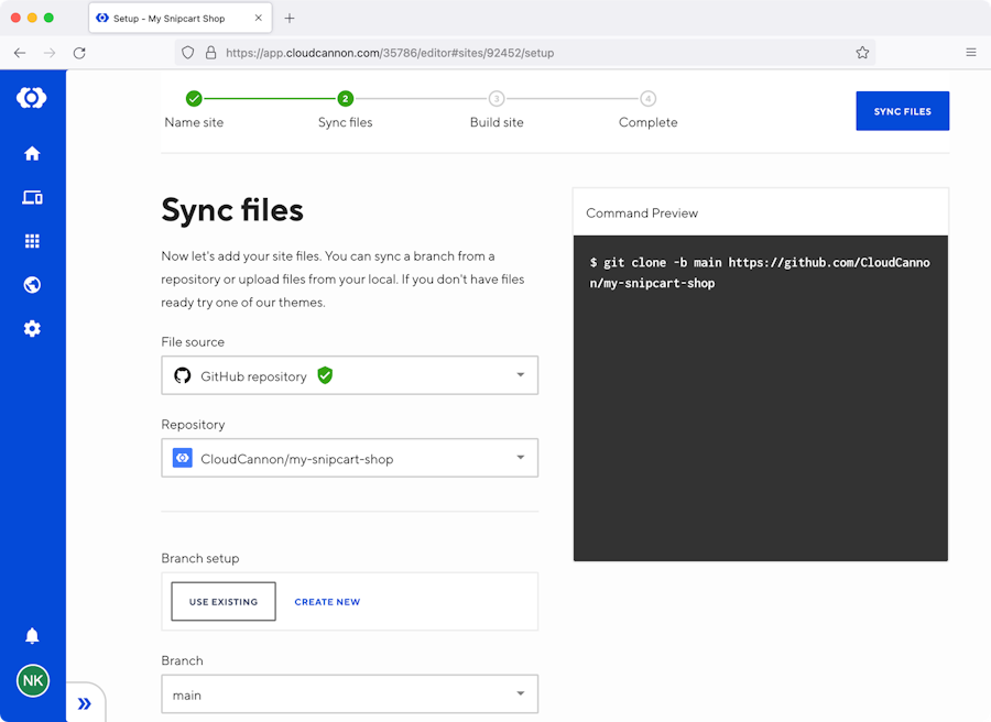 CloudCannon dashboard sync files