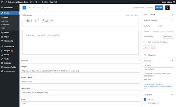 Creating product in WordPress with custom fields