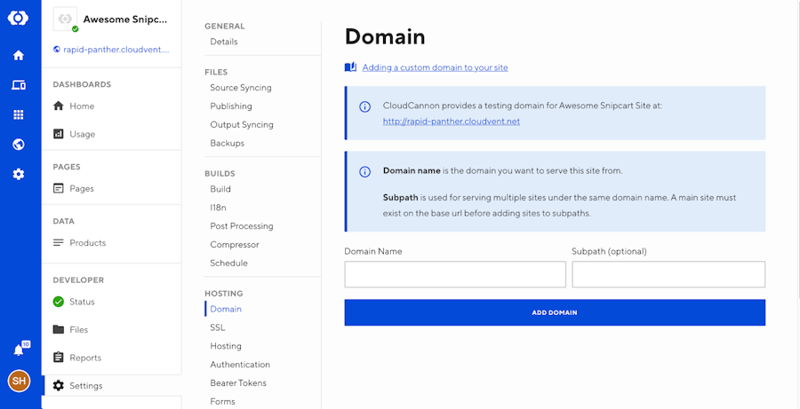 CloudCannon domain settings