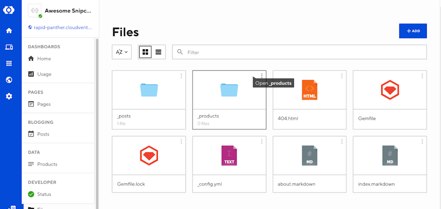 CloudCannon Jekyll project file explorer