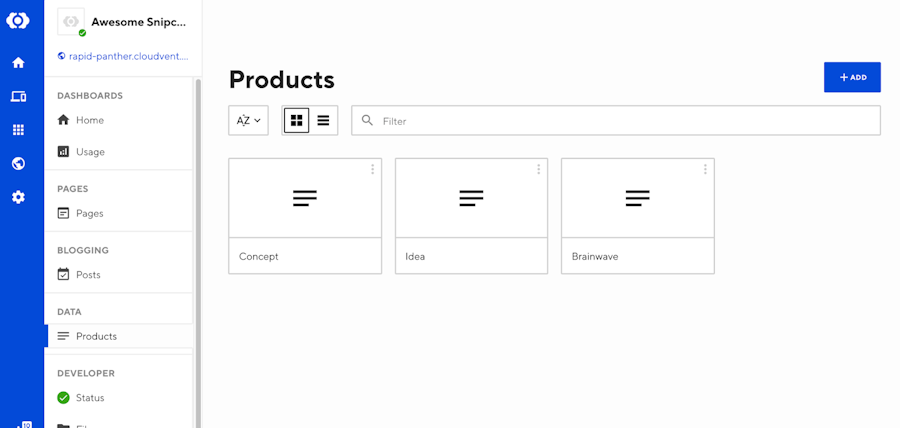 Products folder in CloudCannon
