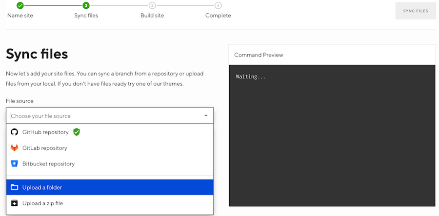 CloudCannon sync file selector