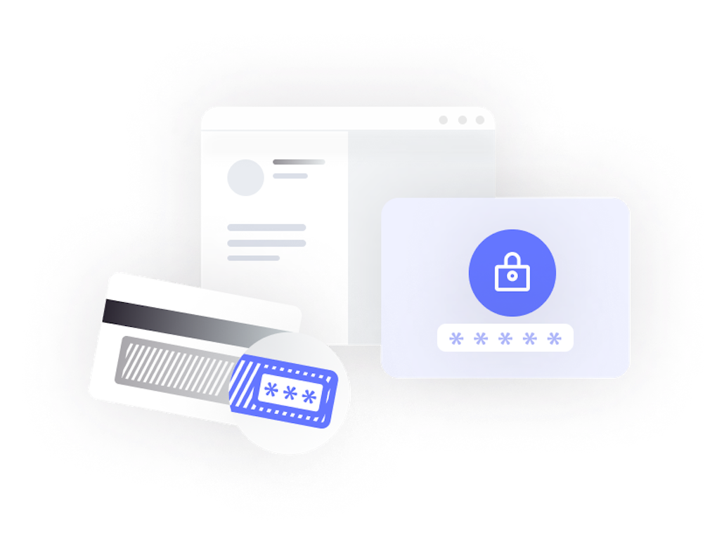 secret credit card's cvc, hidden password and a lock icon