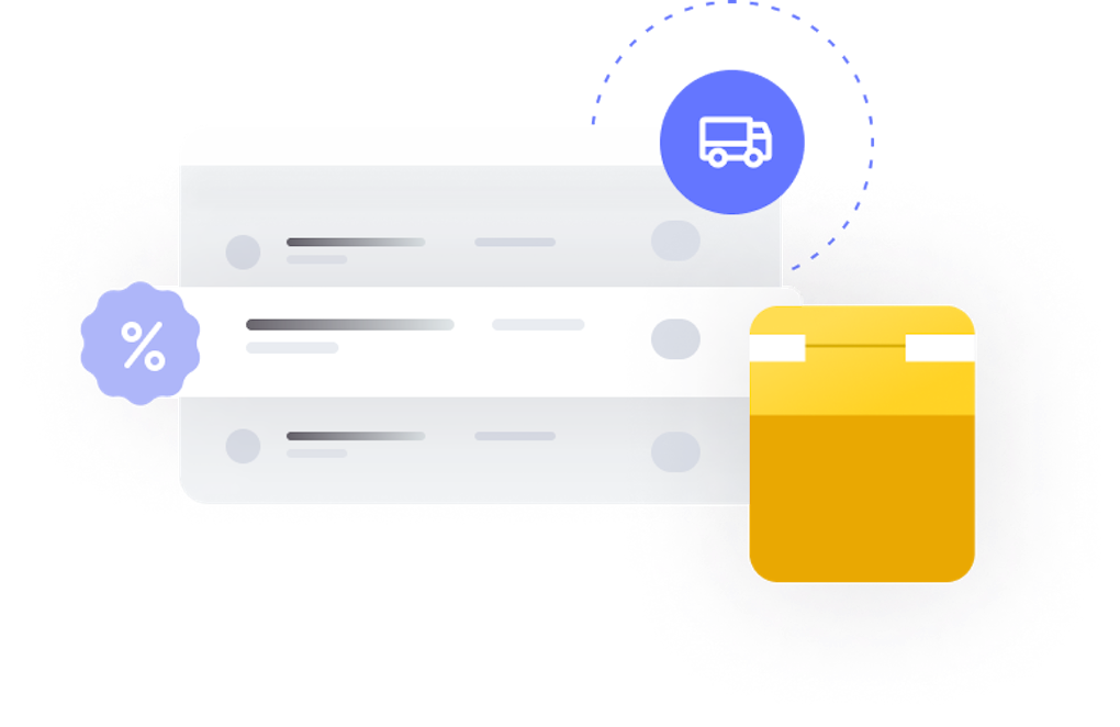 shipping box with online shopping cart and percentage sign