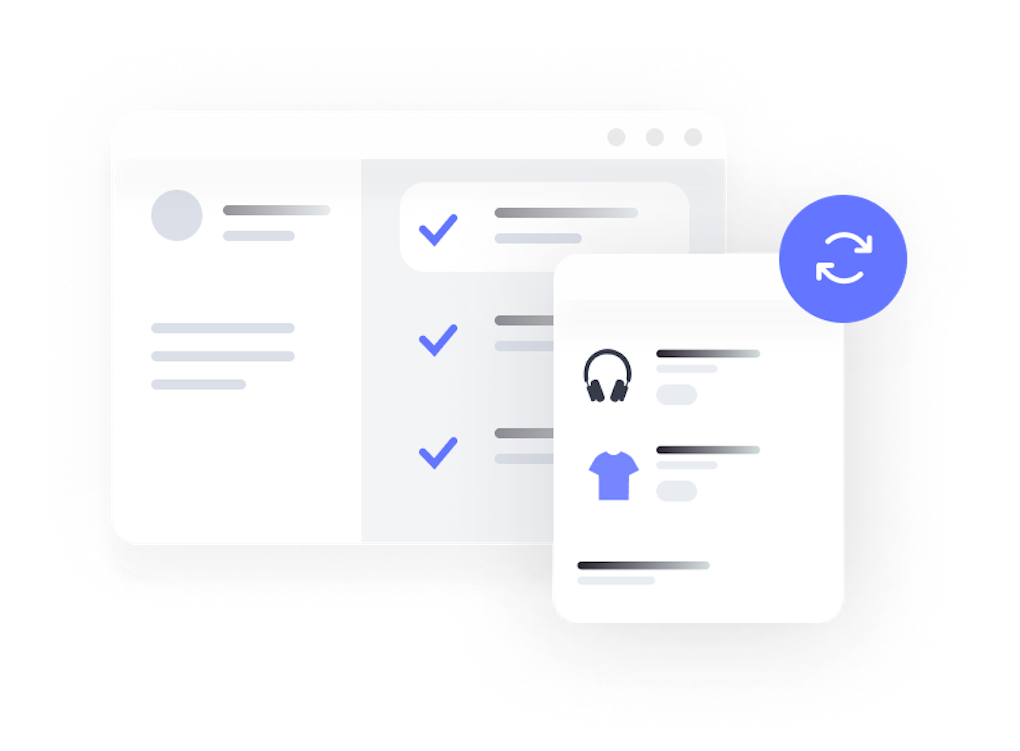 customer dashboard interface and an invoice with headphone and a blue t-shirt