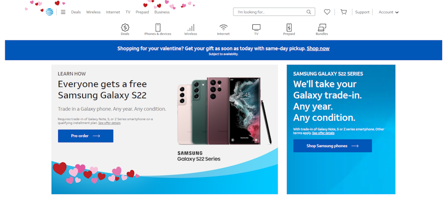 AT&T eCommerce website screenshot