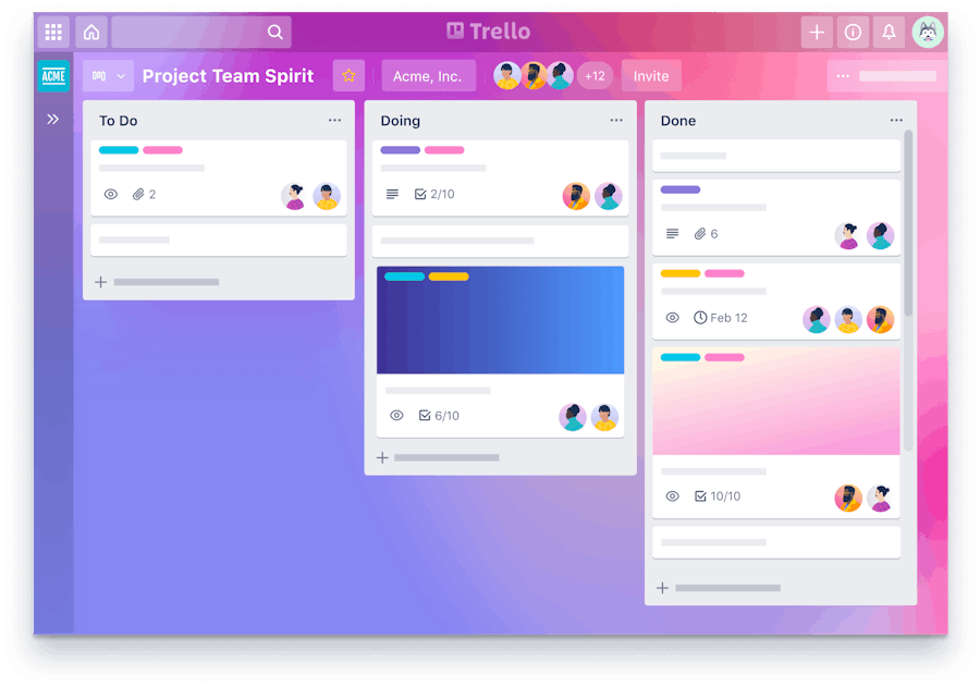 Trello single page application screenshot