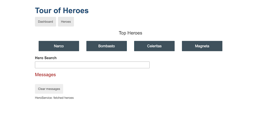 Tour of Heroes tutorial demo homepage