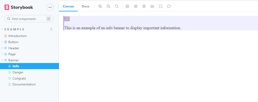 Info banner displayed in Storybook with styling