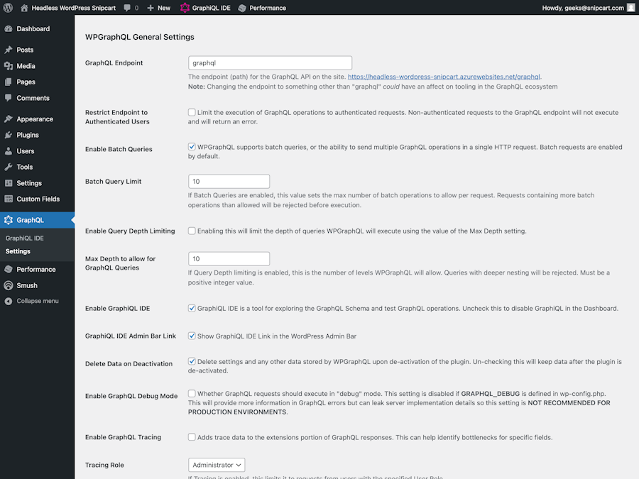 Configuring WordPress' GraphQL endpoint