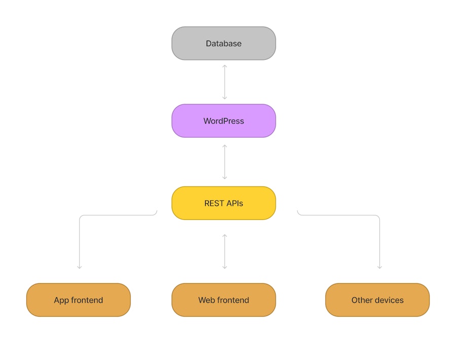 Headless WordPress diagram showing how frontend and backend work together