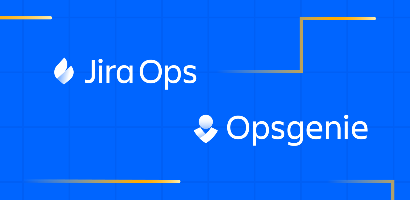 Logos von Atlassian Jira Ops und Opsgenie auf blauem Hintergrund
