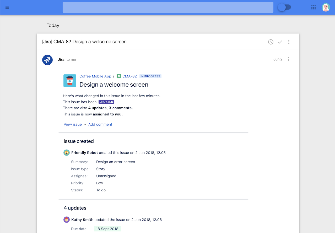 Screenshot mehrerer Ereignisse in Jira 8.0.