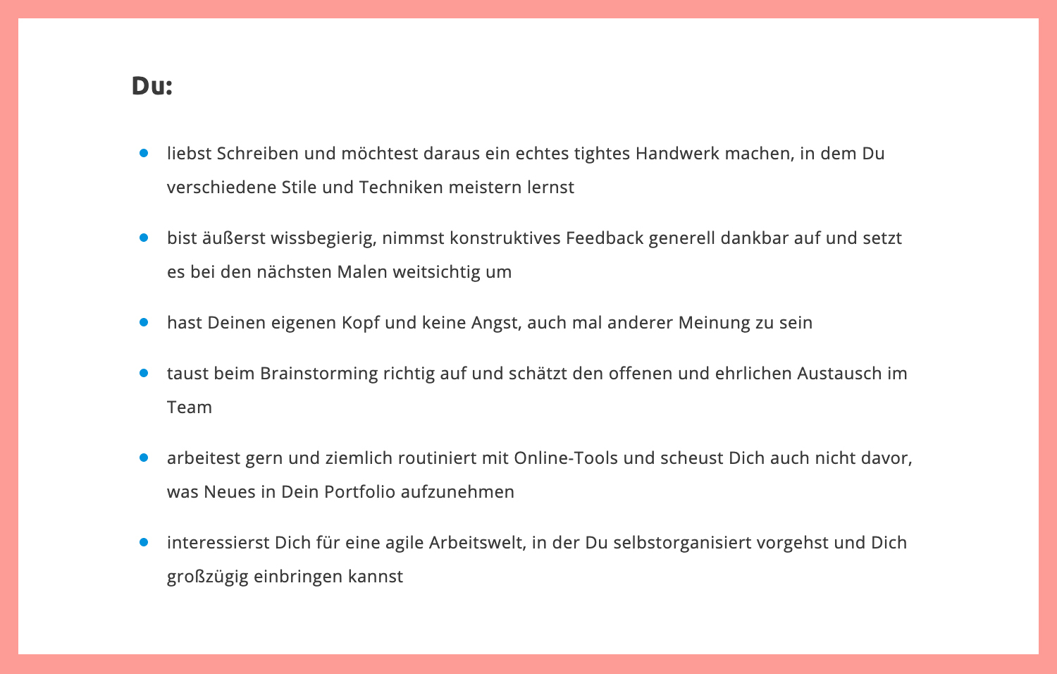 Screenshot unserer Stellenausschreibung unseres Volontariats.