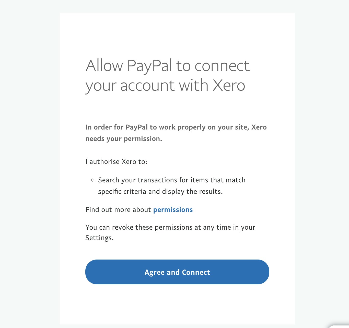Paypal authorise XERO