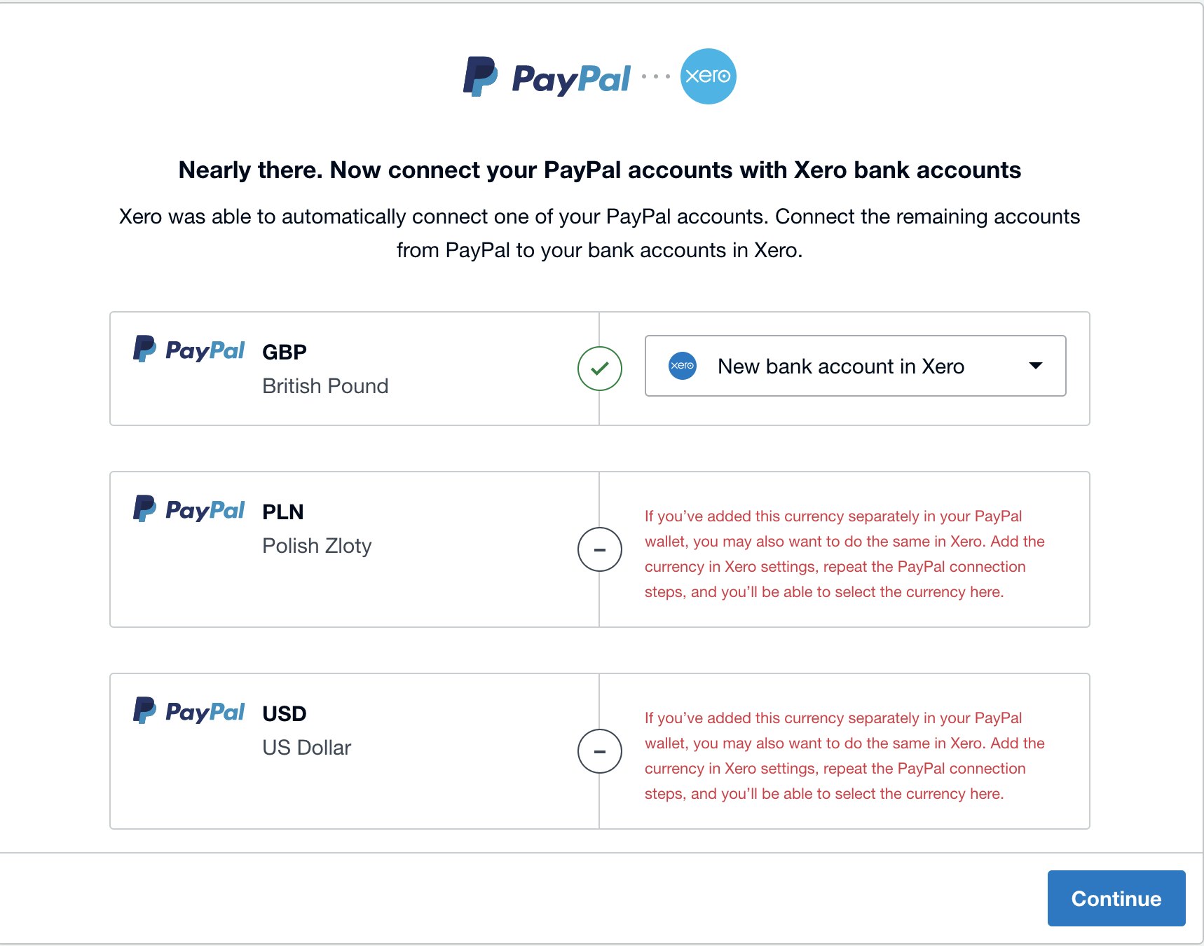 Currencies paypal xero