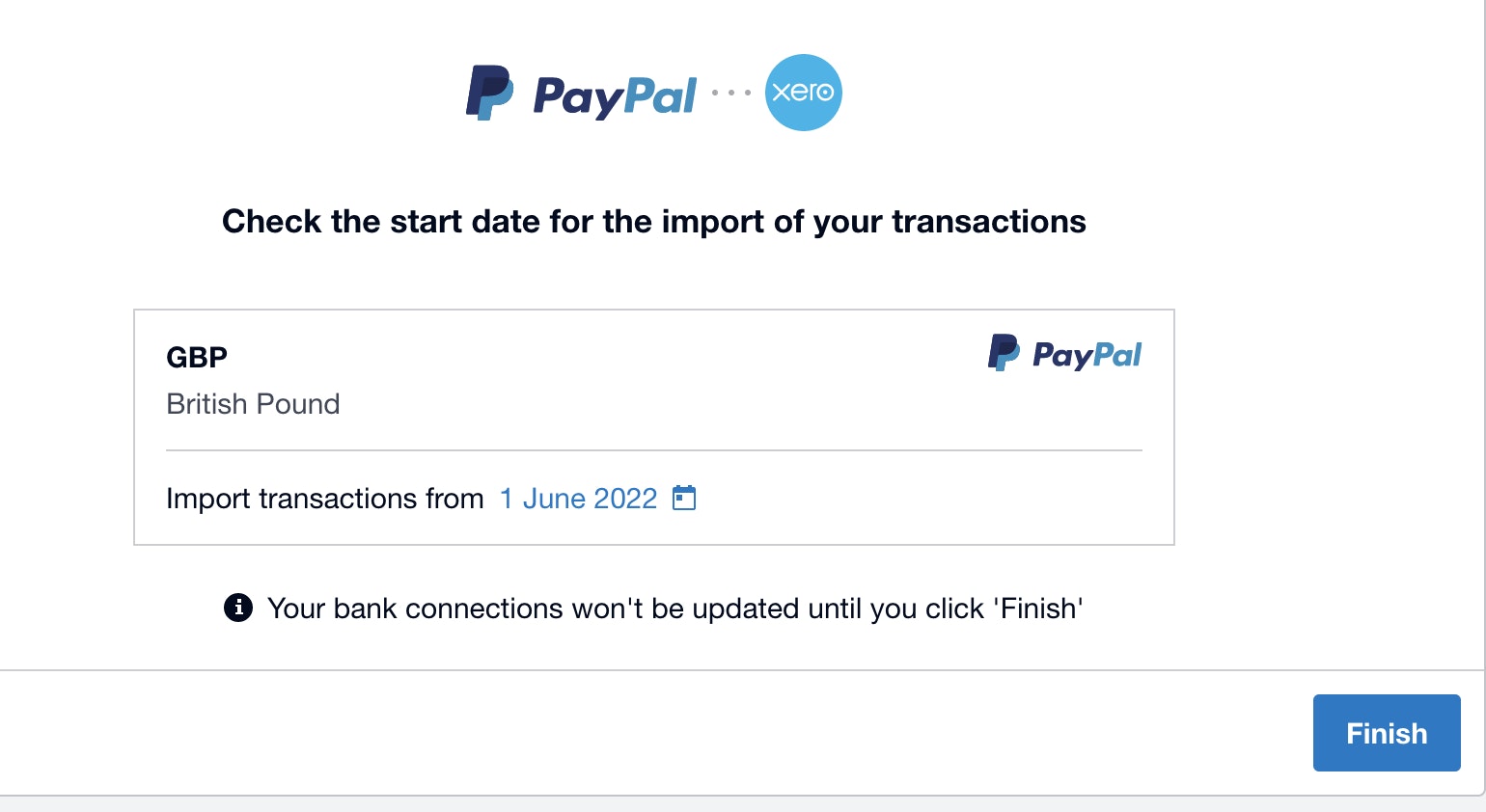 Select import date Paypal Xero