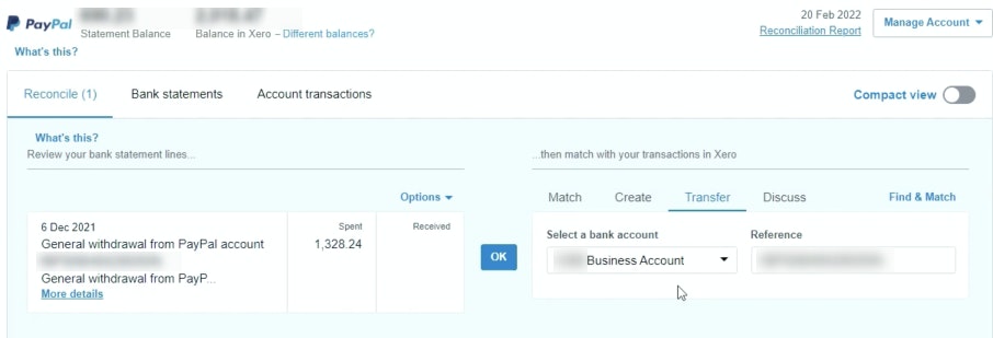 General withdrawal transaction xero