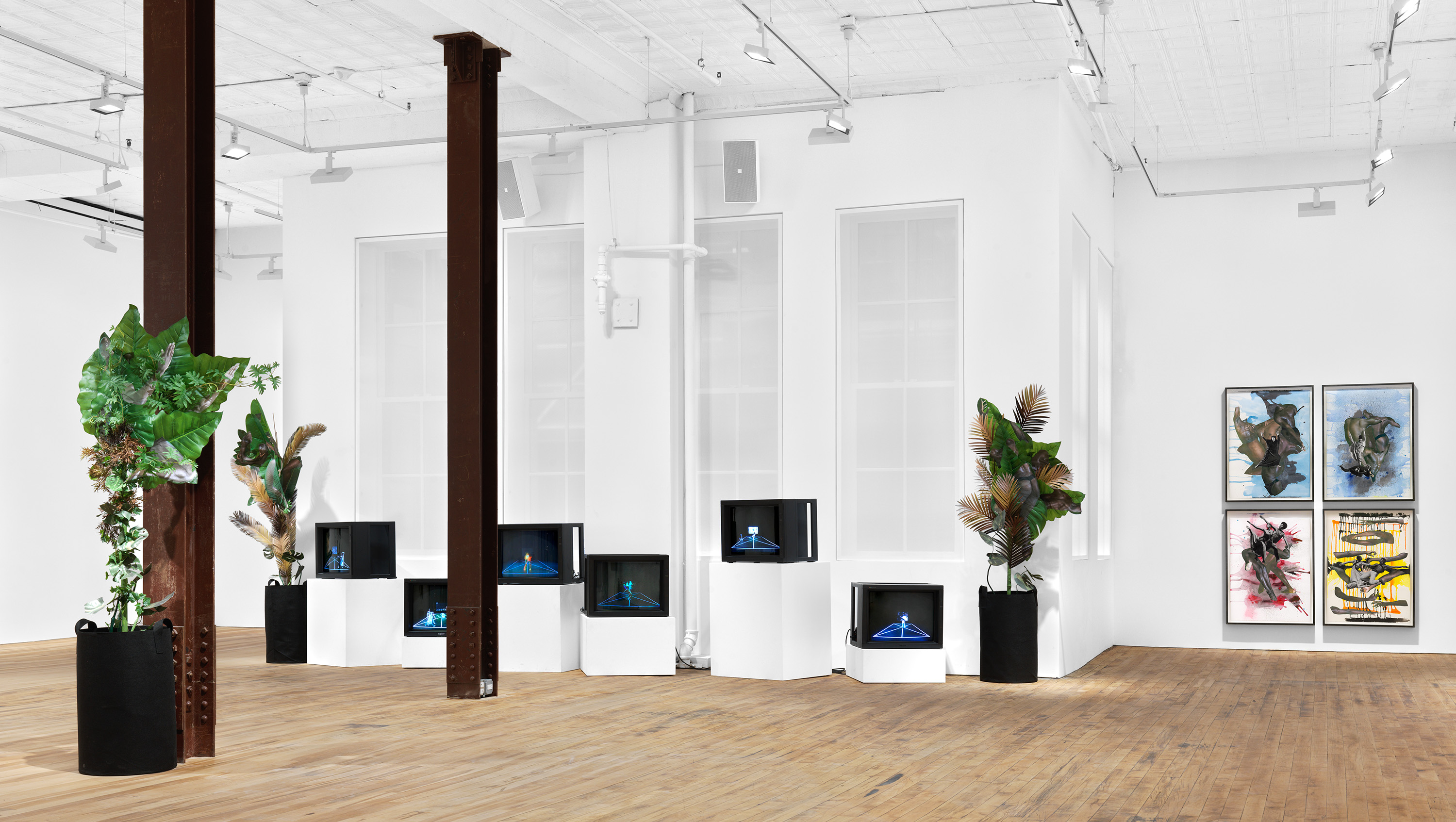 Installation view of the exhibition, Kandis Williams: A Line, at 52 Walker in New York, dated 2021.