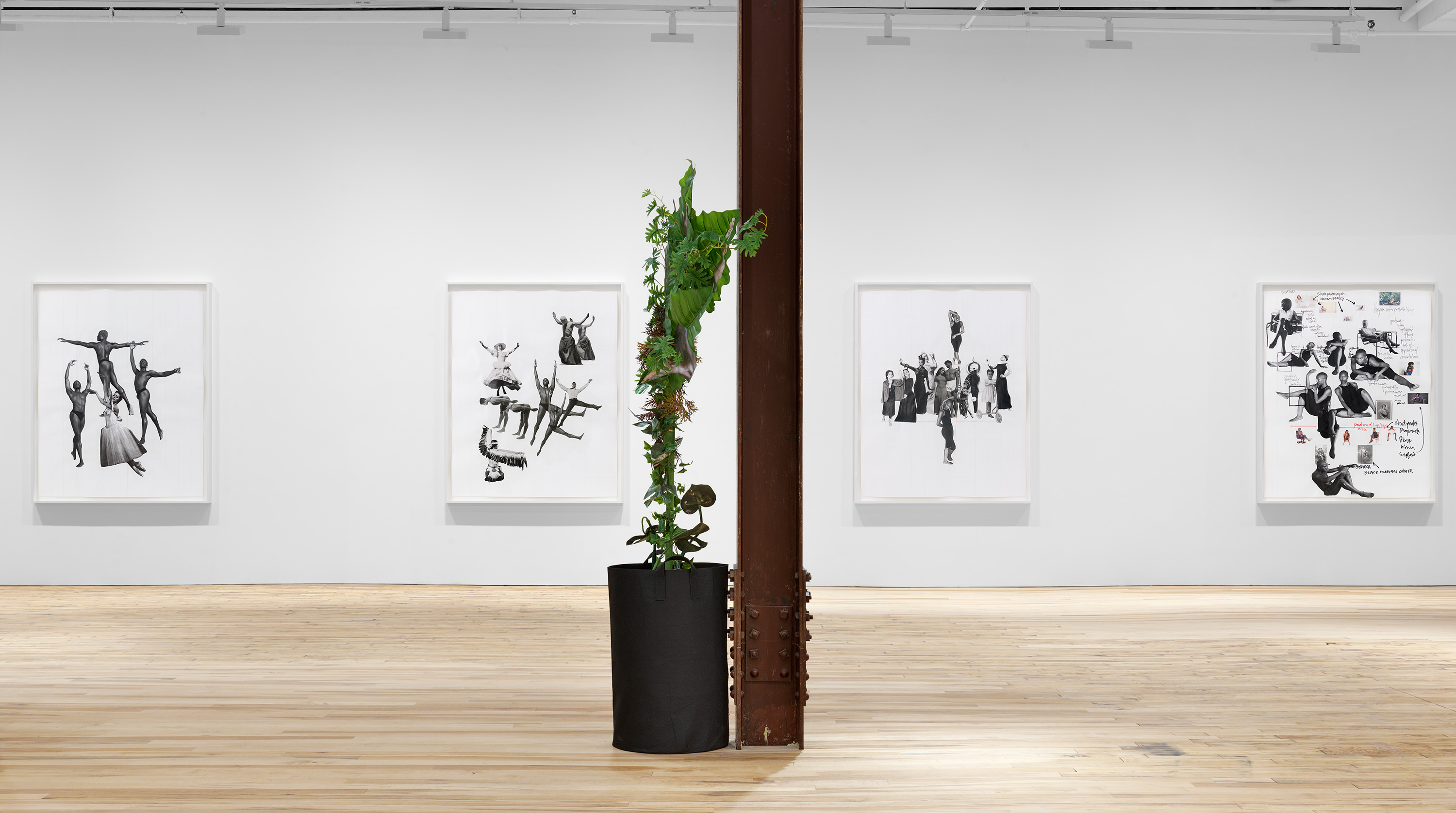 Installation view of the exhibition, Kandis Williams: A Line, at 52 Walker in New York, dated 2021.