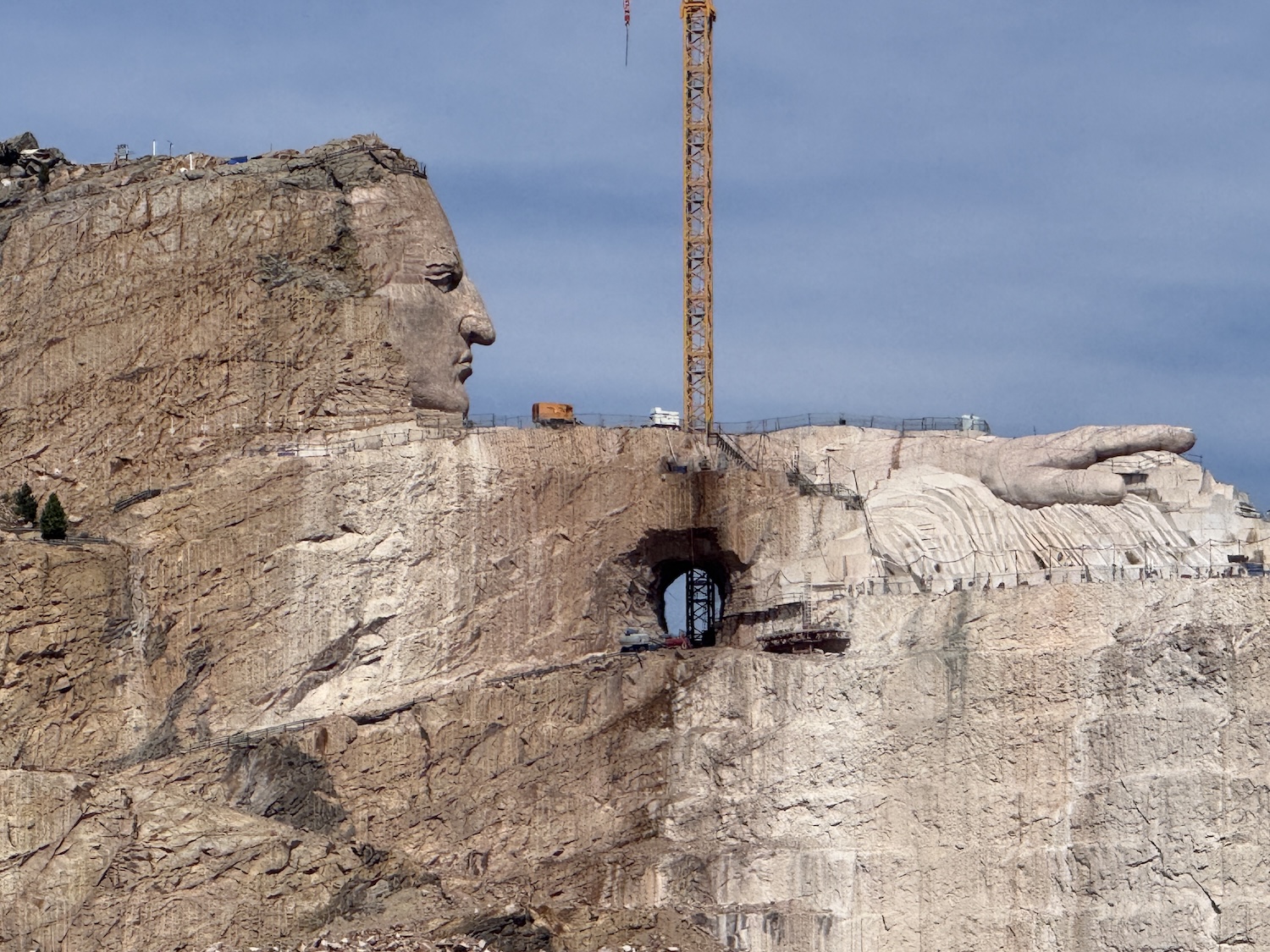 Crazy Horse monument side profile with scaffolding