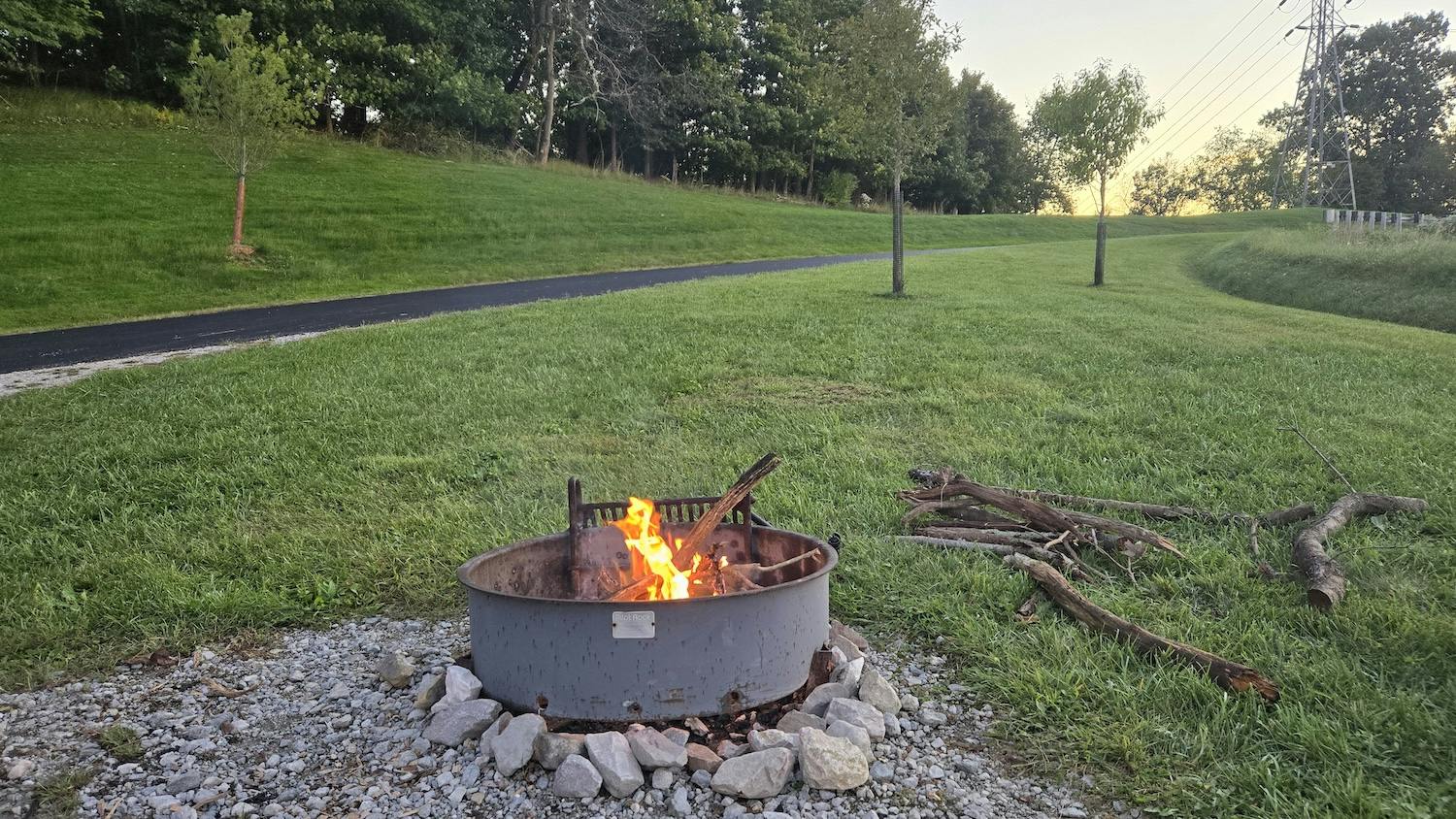 a firepit with a blazing fire