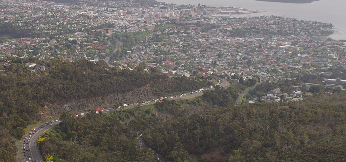 Aerial view of the Southern Outlet in Hobart