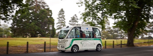 Driverless vehicle traveling along road