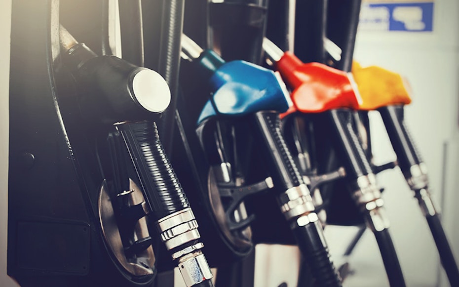 Close-up of fuel nozzles at a petrol station 