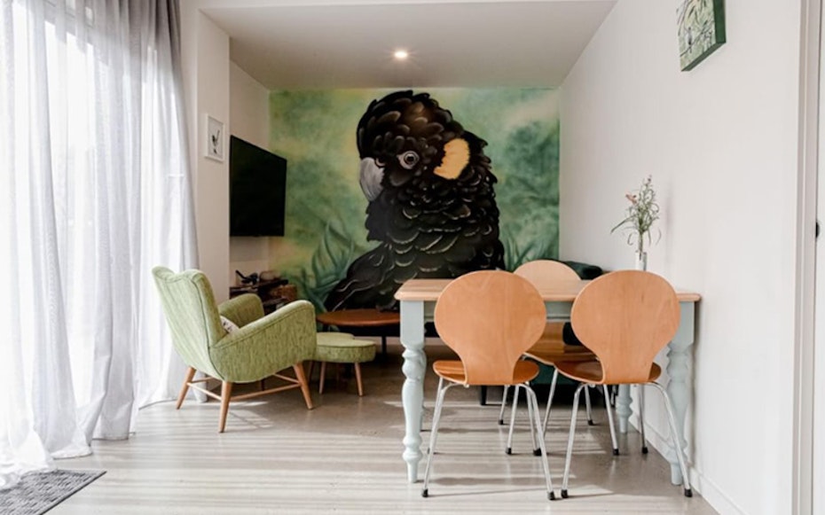 Black cockatoo painting in an Air BnB in Launceston